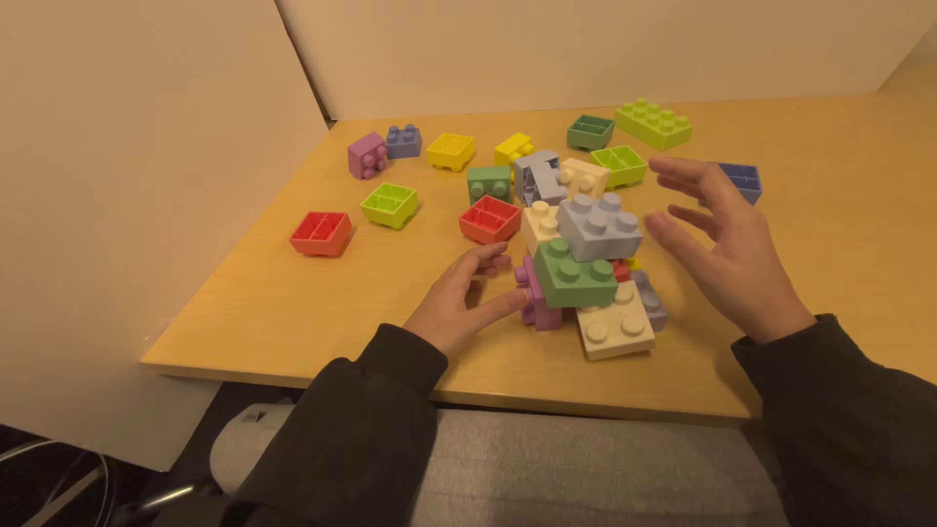 Clean RGB frame of the EgoDex soft-block assembly
